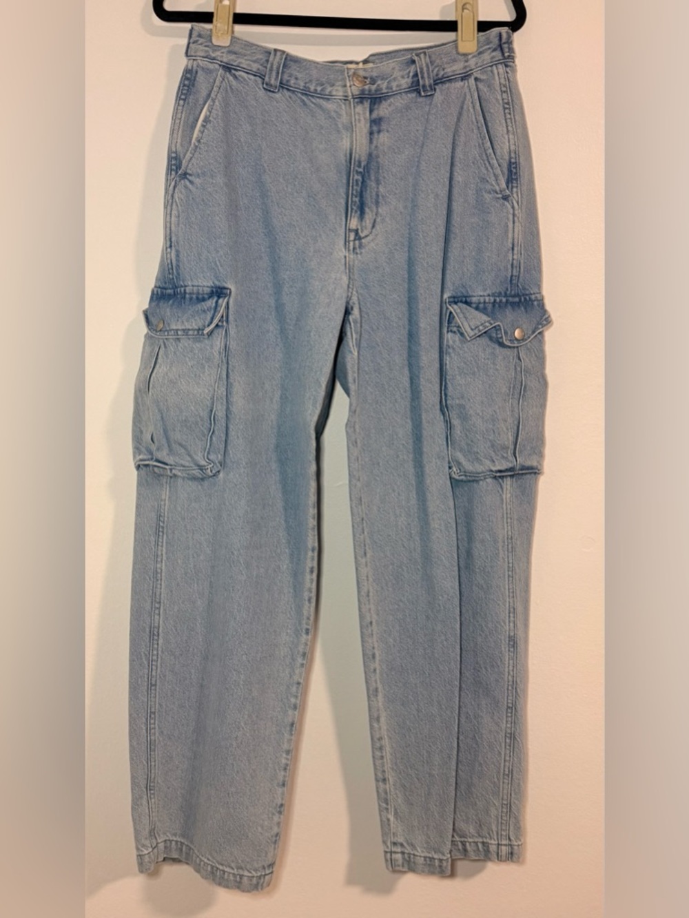 Madewell Low-Slung Baggy Straight Cargo Jeans 28 Light Blue Wash Low Rise Loose